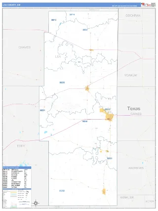 Lea County, NM Business Reference style ZIP Code wall map