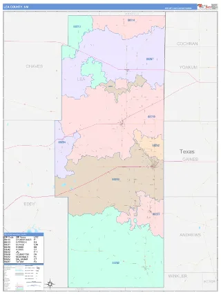 Lea County, NM ColorCast style ZIP Code wall map