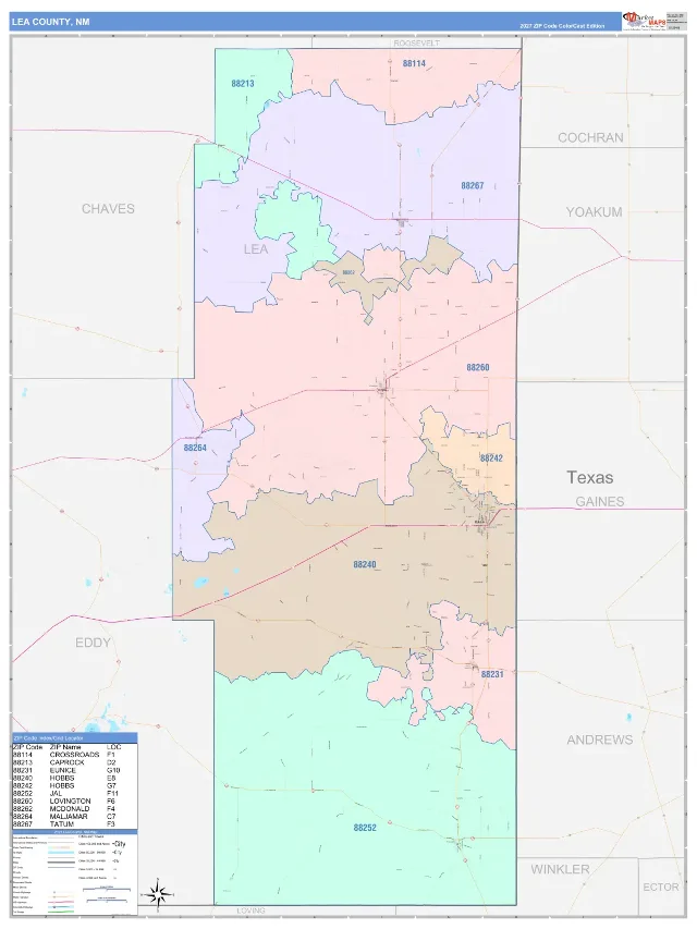 Lea County, NM ZIP Code Wall Map, ColorCast style