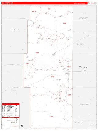 Lea County, NM RedLine style ZIP Code wall map