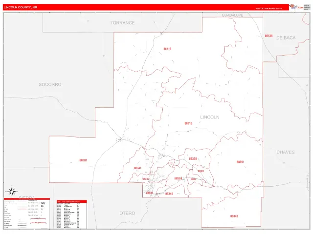 Lincoln County, NM ZIP Code Wall Map, RedLine style