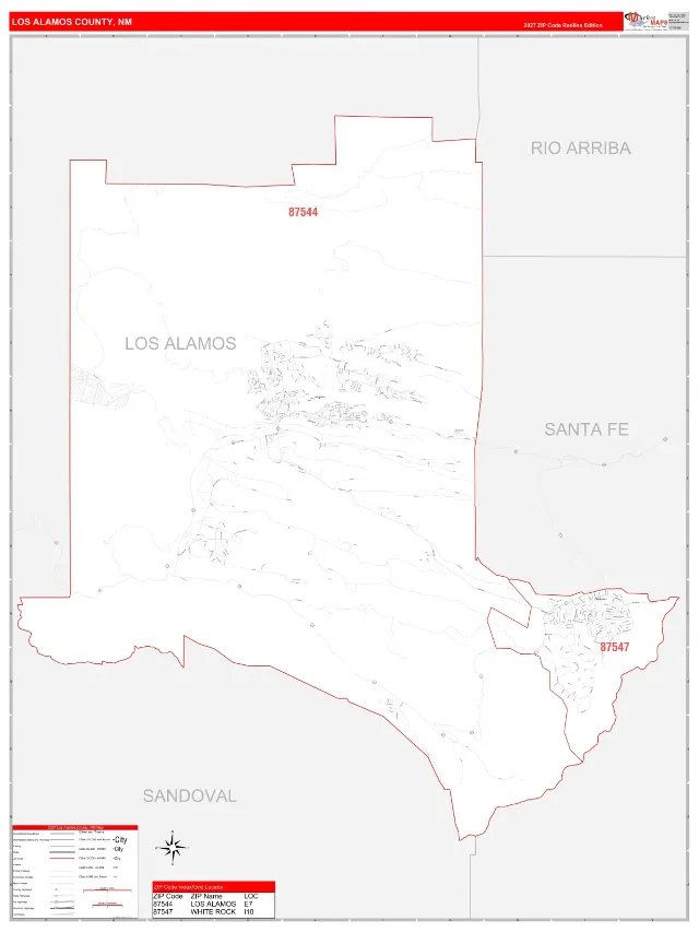 Los Alamos County, NM ZIP Code Wall Map, RedLine style