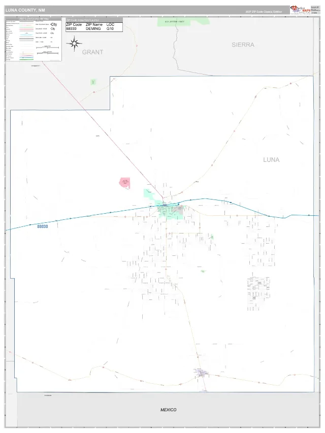 Luna County, NM ZIP Code Wall Map, Classic style