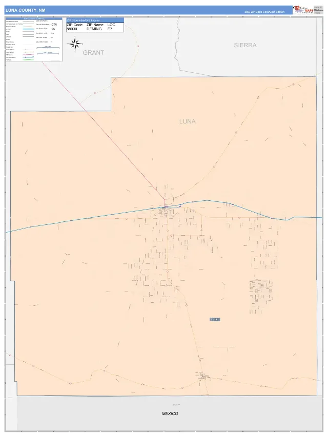 Luna County, NM ZIP Code Wall Map, ColorCast style