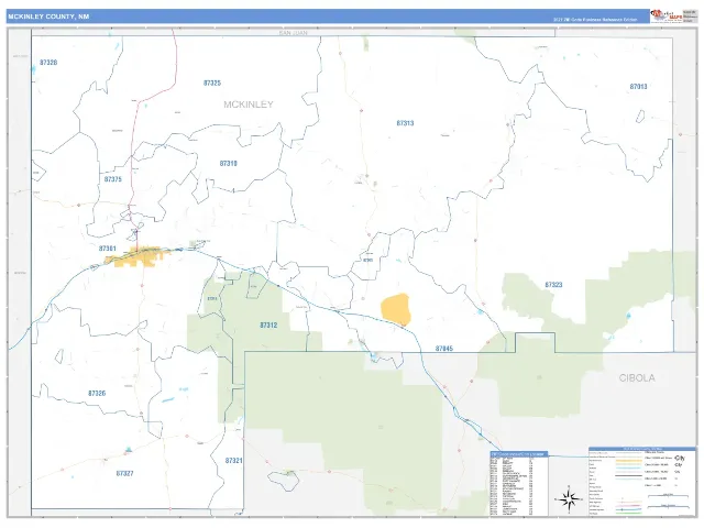 McKinley County, NM ZIP Code Wall Map, Business Reference style