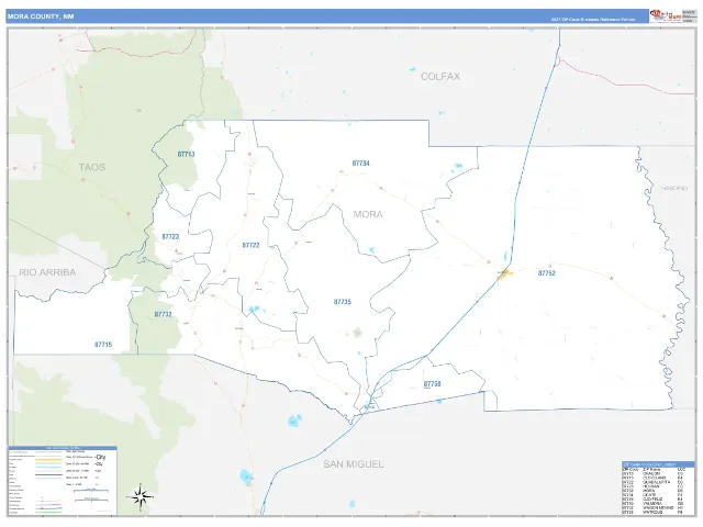 Mora County, NM ZIP Code Wall Map, Business Reference style