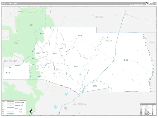 Mora County, NM ZIP Code Wall Map, Classic style