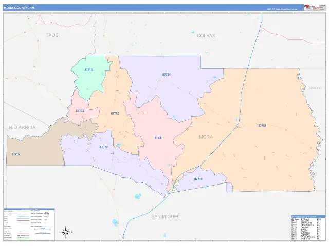Mora County, NM ZIP Code Wall Map, ColorCast style