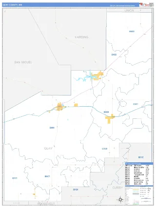 Quay County, NM Business Reference style ZIP Code wall map
