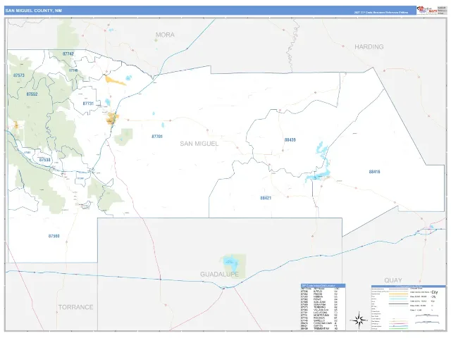 San Miguel County, NM ZIP Code Wall Map, Business Reference style