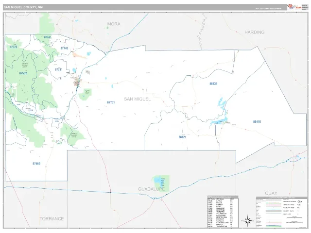 San Miguel County, NM ZIP Code Wall Map, Classic style