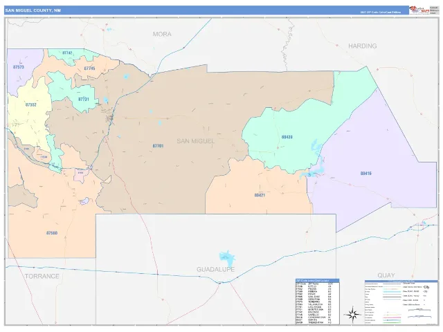 San Miguel County, NM ZIP Code Wall Map, ColorCast style