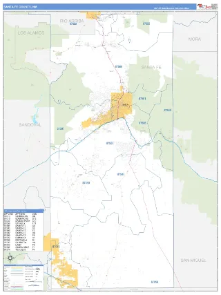 Santa Fe County, NM Business Reference style ZIP Code wall map