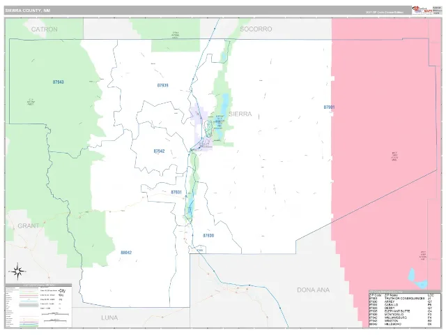 Sierra County, NM ZIP Code Wall Map, Classic style