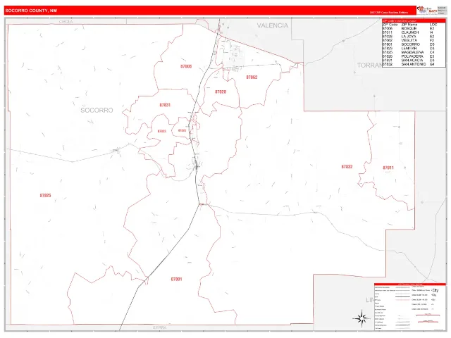 Socorro County, NM ZIP Code Wall Map, RedLine style