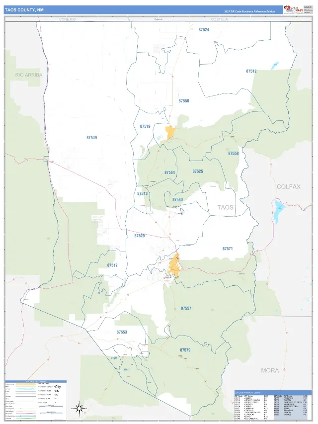 Taos County, NM ZIP Code Wall Map, Business Reference style