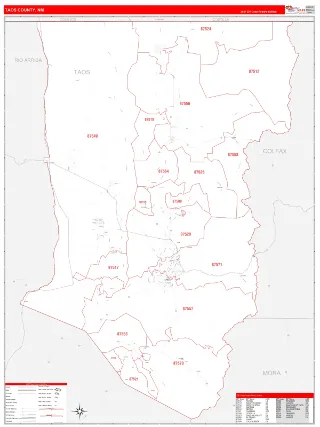 Taos County, NM RedLine style ZIP Code wall map