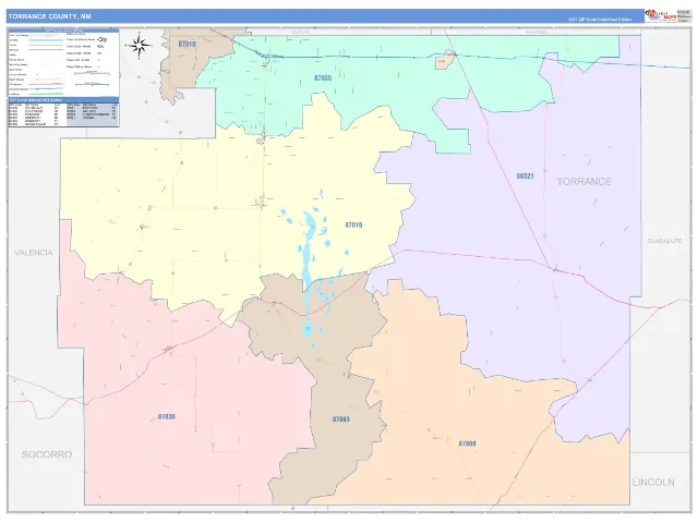 Torrance County, NM ZIP Code Wall Map, ColorCast style