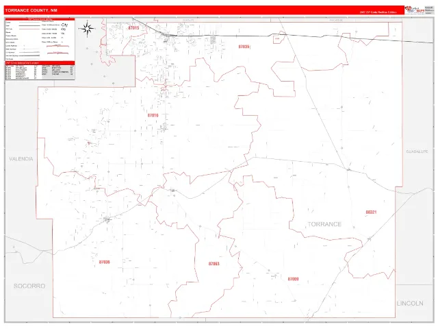 Torrance County, NM ZIP Code Wall Map, RedLine style