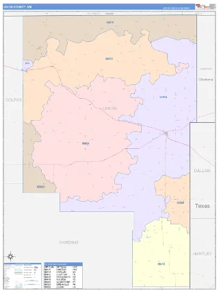 Union County, NM ColorCast style ZIP Code wall map