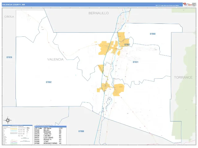 Valencia County, NM ZIP Code Wall Map, Business Reference style