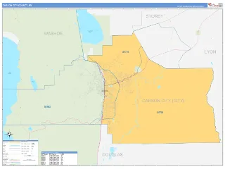 Carson City County, NV Business Reference style ZIP Code wall map