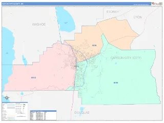Carson City County, NV ColorCast style ZIP Code wall map