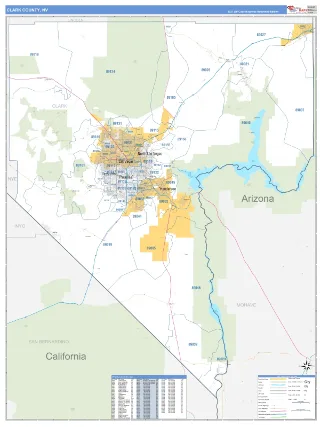 Clark County, NV Business Reference style ZIP Code wall map