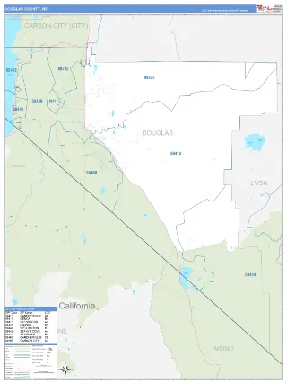 Douglas County, NV Business Reference style ZIP Code wall map