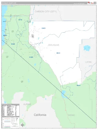 Douglas County, NV Classic style ZIP Code wall map