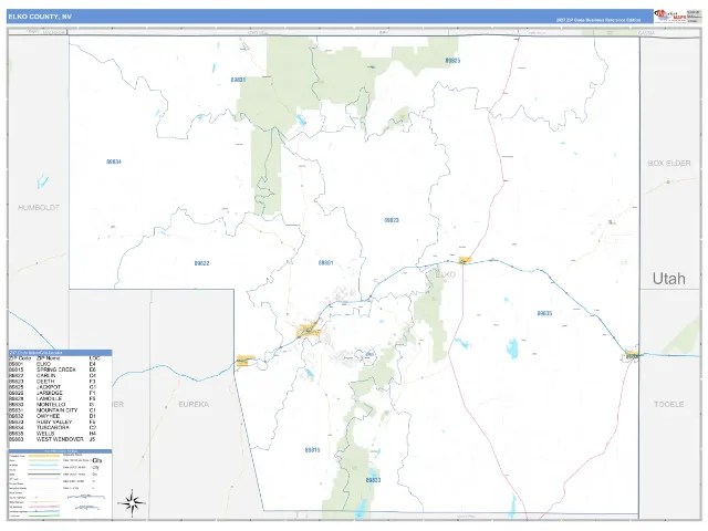 Elko County, NV ZIP Code Wall Map, Business Reference style