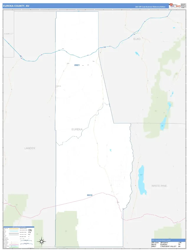 Eureka County, NV ZIP Code Wall Map, Business Reference style
