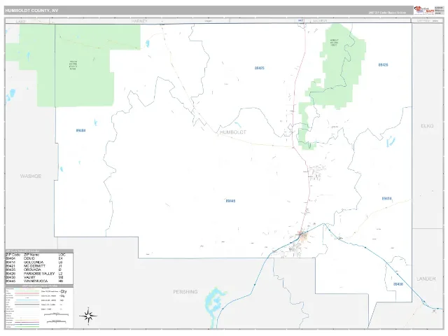 Humboldt County, NV ZIP Code Wall Map, Classic style