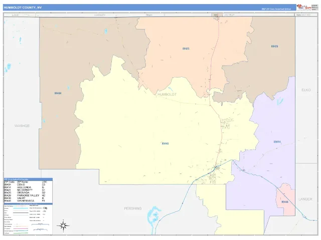 Humboldt County, NV ZIP Code Wall Map, ColorCast style