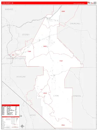 Lyon County, NV RedLine style ZIP Code wall map