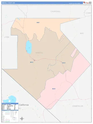 Mineral County, NV ColorCast style ZIP Code wall map