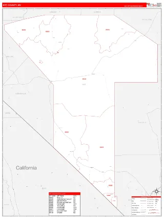 Nye County, NV RedLine style ZIP Code wall map
