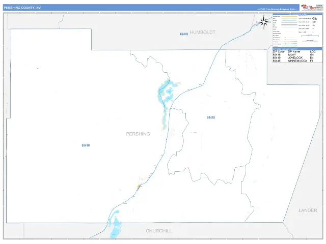 Pershing County, NV ZIP Code Wall Map, Business Reference style