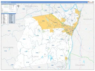 Albany County, NY Business Reference style ZIP Code wall map