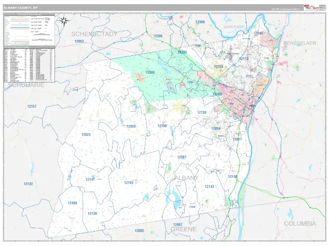 Albany County, NY ZIP Code Wall Map, Classic style