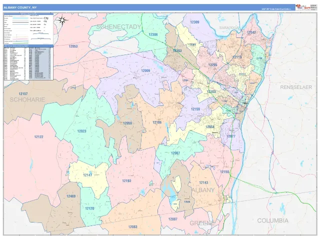 Albany County, NY ZIP Code Wall Map, ColorCast style