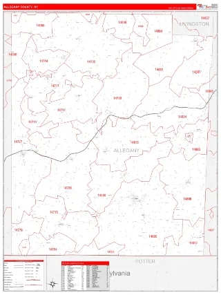 Allegany County, NY RedLine style ZIP Code wall map