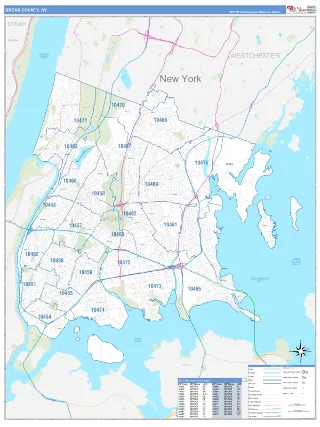 Bronx County, NY Business Reference style ZIP Code wall map