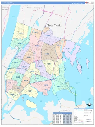 Bronx County, NY ColorCast style ZIP Code wall map