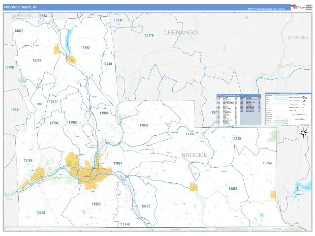 Broome County, NY ZIP Code Wall Map, Business Reference style
