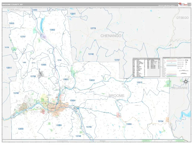 Broome County, NY ZIP Code Wall Map, Classic style