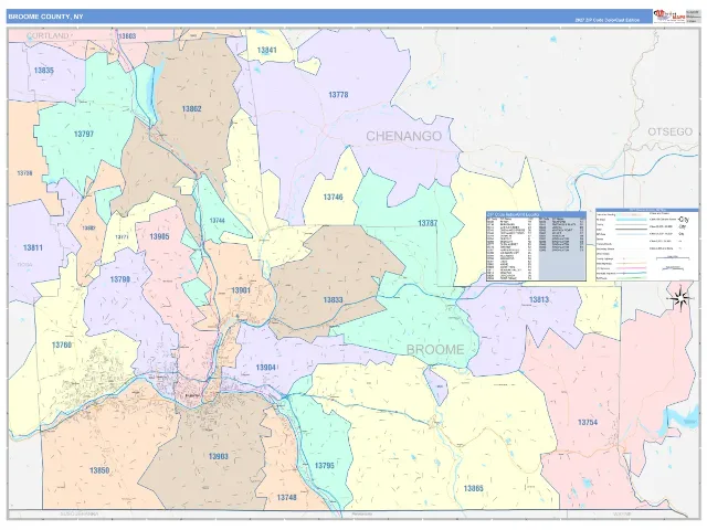 Broome County, NY ZIP Code Wall Map, ColorCast style