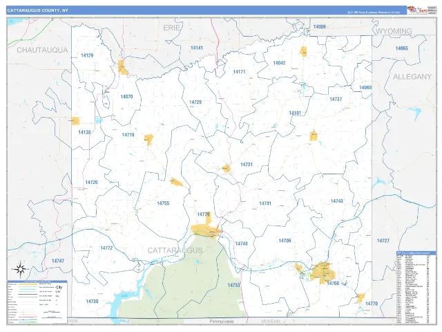 Cattaraugus County, NY ZIP Code Wall Map, Business Reference style