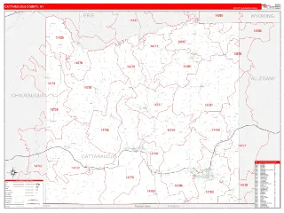 Cattaraugus County, NY RedLine style ZIP Code wall map