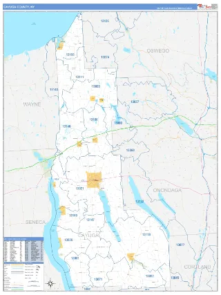Cayuga County, NY Business Reference style ZIP Code wall map